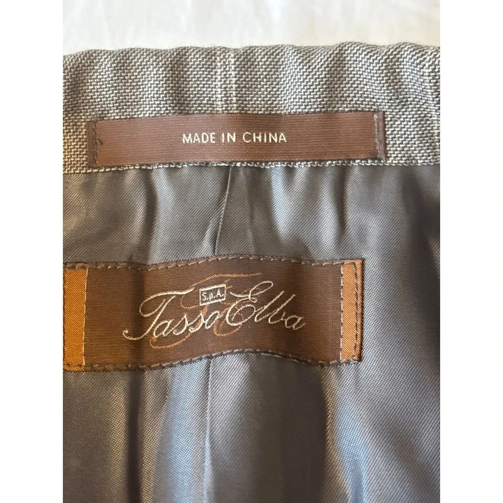 Tasso Elba Blazer Mens 38L Brown Windowpane Plaid 3-Button Sport Coat‎
